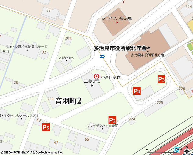 中津川支店付近の地図